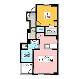 グランドシャイン5棟 1LDKの間取図画像