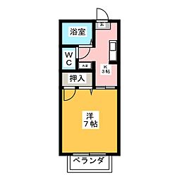 カーサB 1Kの間取図画像