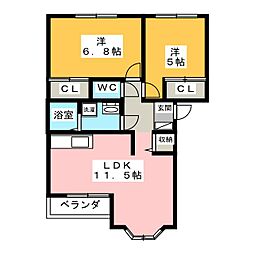 Jアベニール 2LDKの間取図画像