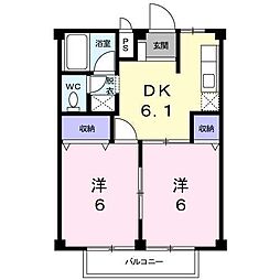 リバーサイドビラ2 2DKの間取図画像
