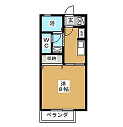セジュール亀山 1Kの間取図画像