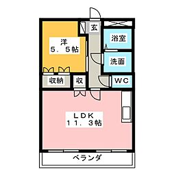 ヴィラージュ三雲 1LDKの間取図画像
