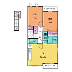 サンシャイン石津E 2LDKの間取図画像