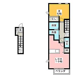 ペール・リアンB 1LDKの間取図画像