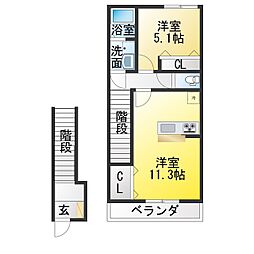 Ocean 松阪 1LDKの間取図画像