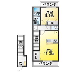 Ocean 松阪 1LDKの間取図画像