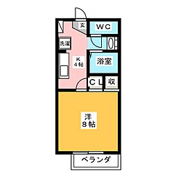 いざわリバーサイド 1Kの間取図画像