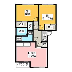 グリーンコーポセブンズシルクB 2LDKの間取図画像