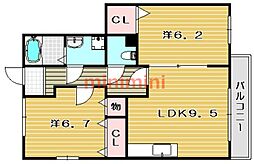 グランドコスモス 2LDKの間取図画像