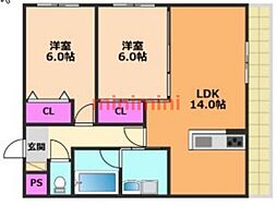 サニーコートサウス 2LDKの間取図画像