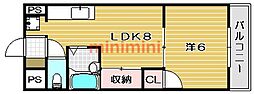山崎第6マンション 1LDKの間取図画像