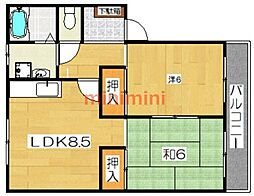 郡家シャトルマンション1号棟 2LDKの間取図画像