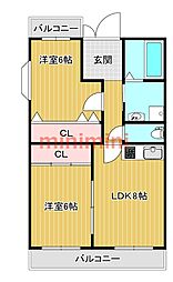 プチコモン城西 2LDKの間取図画像