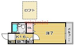プラチナム登美の里 1Kの間取図画像