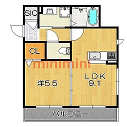 アンビエラ天王A 1LDKの間取図画像