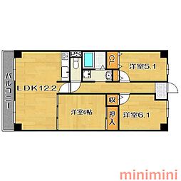 アソシアード高槻 3LDKの間取図画像