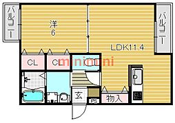 サンウィステリア春日 1LDKの間取図画像