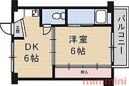 ビレッジハウス萩庄1号棟 1DKの間取図画像