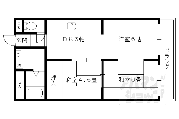 ニュー太田 305｜京都府京都市北区西賀茂柿ノ木町(賃貸マンション3DK・3階・43.74㎡)の写真 その2