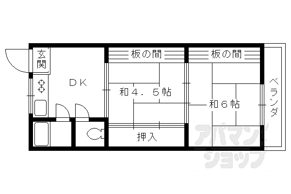 養稼公寓 107｜京都府京都市北区大宮南田尻町(賃貸アパート2K・1階・32.40㎡)の写真 その2