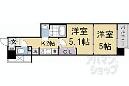京都地下鉄東西線 二条駅 徒歩15分の賃貸マンション 7階2Kの間取り