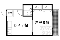 ヴィルヌーブ下鴨 1DKの間取図画像