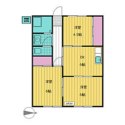 第3コーポ1000英 3DKの間取図画像