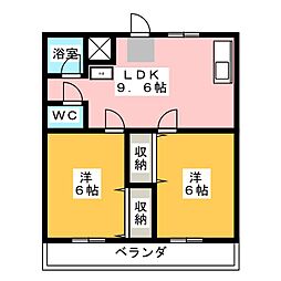 津INCOURT練木 2DKの間取図画像
