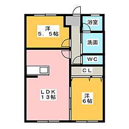 グリーンハイツ2 2LDKの間取図画像