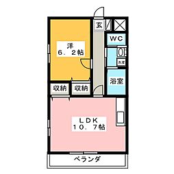 コート津新町 1LDKの間取図画像