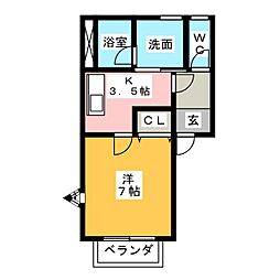 サニーコート上浜B 1Kの間取図画像