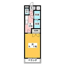 コーポブリリアント 1Kの間取図画像