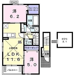 エトワール藤方4 2LDKの間取図画像