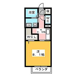 ボヌール 1Kの間取図画像