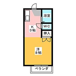 グリーンヴィラ平野A 1DKの間取図画像