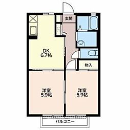 メゾン夢 2DKの間取図画像
