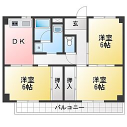 ビレッジハウス津1号棟 3DKの間取図画像