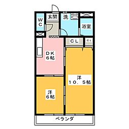 パレオシンセイ 2DKの間取図画像