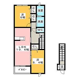 ルピナスC 2LDKの間取図画像