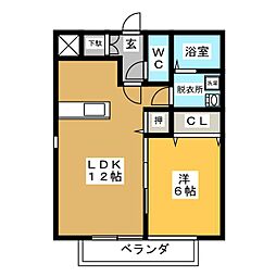 ハピネス 1LDKの間取図画像