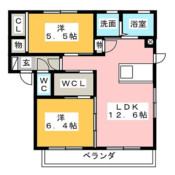 ウィスピアＢ ｜三重県鈴鹿市野町中２丁目(賃貸アパート2LDK・2階・58.10㎡)の写真 その2