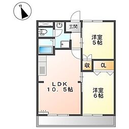 パールロイヤル江島 2LDKの間取図画像