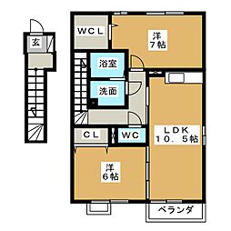 グランモア野町B 2LDKの間取図画像