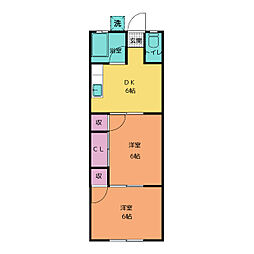 THビル2 2DKの間取図画像
