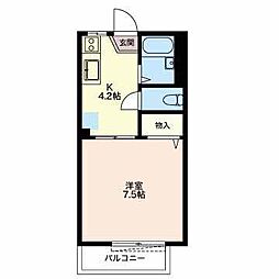 カーサ江島2B 1Kの間取図画像