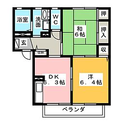 リヴェール鈴鹿A 2DKの間取図画像