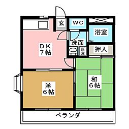 ブァルール江島 2DKの間取図画像
