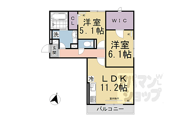 京都府京都市伏見区羽束師古川町(賃貸アパート2LDK・2階・58.76㎡)の写真 その2