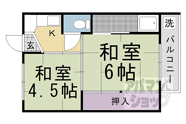 ビレッジハウス長岡 1-408｜京都府長岡京市粟生畑ケ田(賃貸マンション2K・1階・29.00㎡)の写真 その2