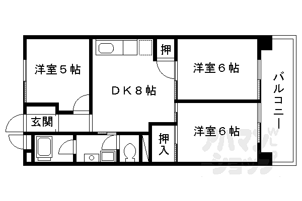 京都府京都市右京区西院月双町(賃貸マンション3DK・2階・52.92㎡)の写真 その2